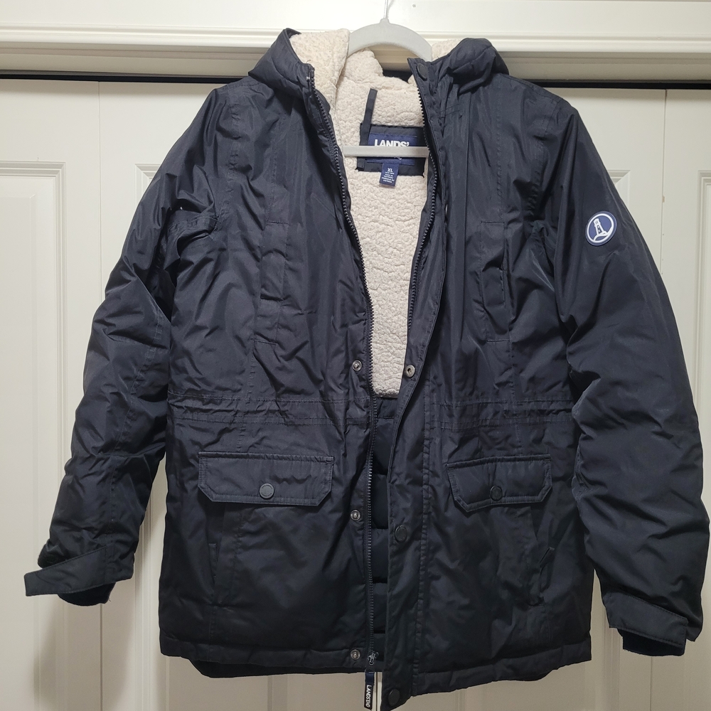 Lands' End Men's Navy Hooded Puffer Jacket